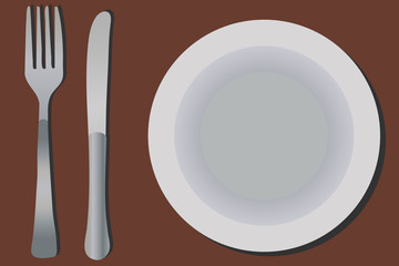 Cuchillo, tenedor y plato.