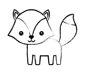 sketch of cute fox icon over white background, vector illustration