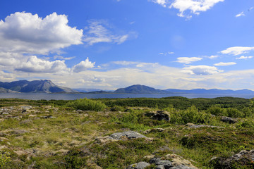 Fototapeta na wymiar Cycling on the island of Ylvingen a great summer day,Northern Norway