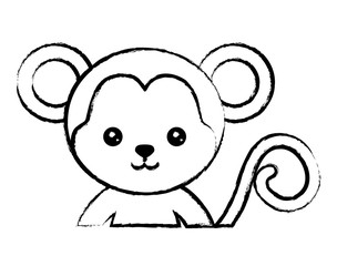 sketch of cute monkey icon over white background, vector illustration