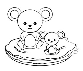 sketch of cute mouses on the grass  over white background,  vector illustration