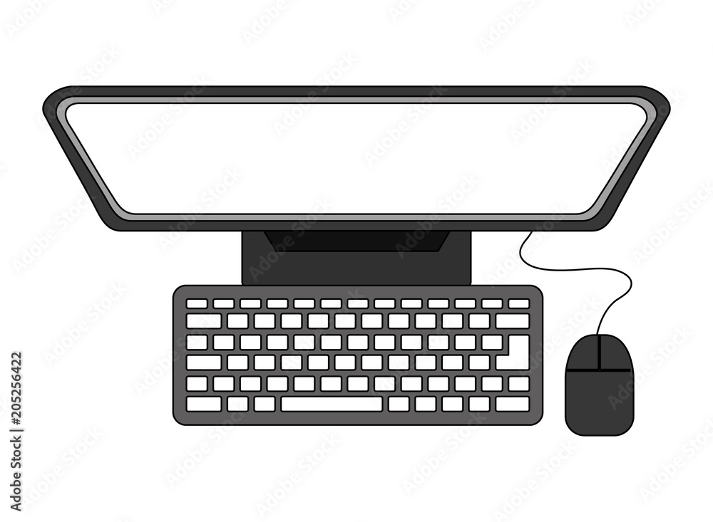 Poster top view computer monitor keyboard mouse vector illustration