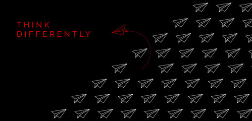 Think differently concept. Red paper plane changing direction
