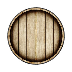 Wooden barrel isolated on white background, top view. 3d rendering.