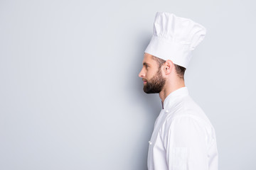 Profile side view half face portrait with copyspace empty place for advertisement product of...