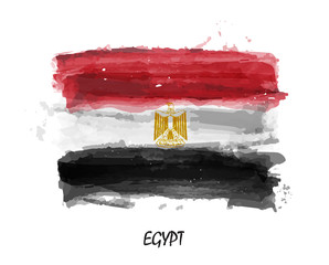 Realistic watercolor painting flag of Egypt . Vector