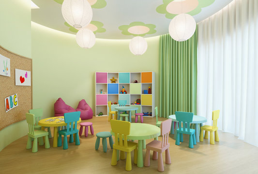 Vibrant colors children's playroom interior