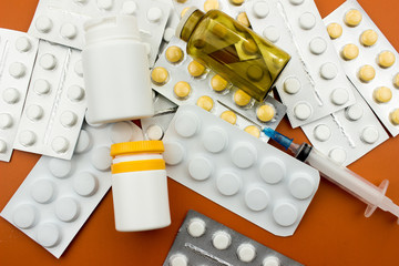 Pills vitamins and tablets. Medical and Healthcare concept