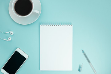 Creative flat lay photo of workspace desk