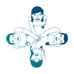 group of people business around circle from looking up success vector illustration neon blue