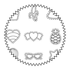 seal stamp with fruits and heart pattern over white background, vector illustration