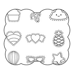 decorative frame with fruits and heart pattern over white background, vector illustration