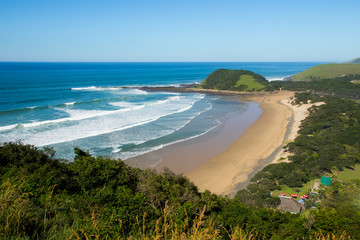 Fototapeta na wymiar Beach of Coffee Bay on the Wild Coast in Eastern Cape, South Africa, as seen from the top of a cliff