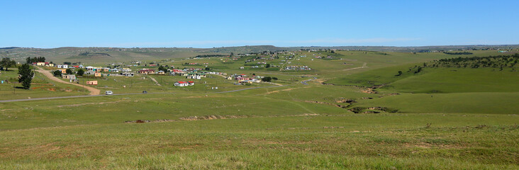 Obraz premium Panoramic view of rural habitat and traditional way of life in the Eastern Cape region of South Africa on the Wild Coast