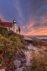 Fototapeta na wymiar Sunset at Point Betsie Lighthouse near Frankfort Michigan, USA