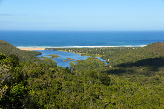 Nature's Valley lagoon seen from the Garden Route in the Tsitsikamma National Park, Western Cape, South Africa
