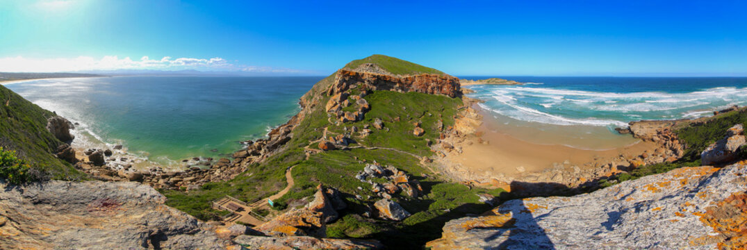 Panoramic shot of the Gap in the Robberg Nature Reserve near Plettenberg Bay on the Garden Route, Western Cape, South Africa