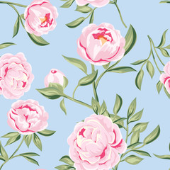 seamless pattern of pink peony flowers. vector illustration for fabric, greeting cards, packings.