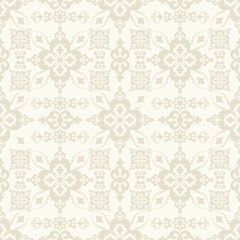 Seamless light background with beige pattern in baroque style. Vector retro illustration. Ideal for printing on fabric or paper for wallpapers, textile, wrapping.