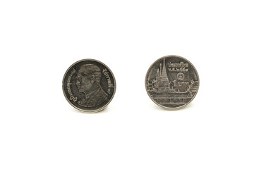 Front and back, Thai one baht collect coins year 2015.