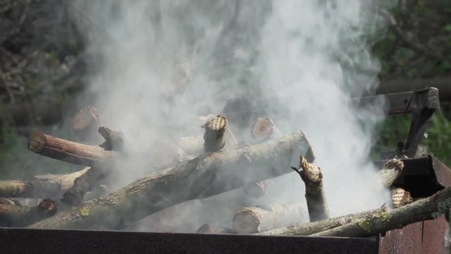 Smoke from firewood in BBQ