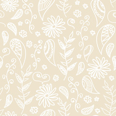 seamless pattern of drawn contours of leaves, flowers, curls. background for patterns, cards, background.sketch collection. Decorative elements for design. Ink, vintage, rustic.