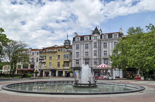 Beauty fountain  with duck in front at the center of Plovdiv town, Bulgaria, Europe   