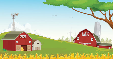  illustration of Countryside Red Farm barn With Blue Sky © wisnu_Ds