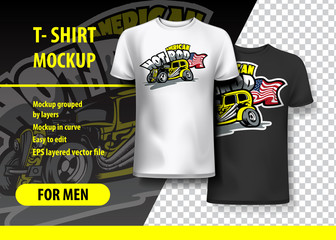 T-Shirt Mockup with American Hot Rod phrase in two colors. Mockup layered and editable.