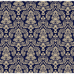 Seamless blue background with beige pattern in baroque style. Vector retro illustration. Ideal for printing on fabric or paper.