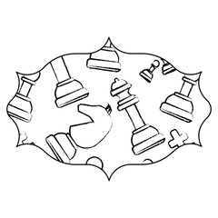 arabic frame with chess pieces design over white background, vector illustration