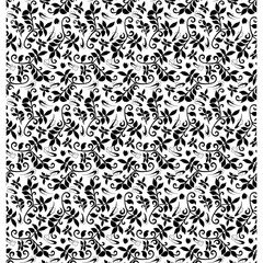 Seamless white background with black leaves. Ideal for printing on fabric or paper. Vector illustration.