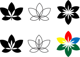 Obraz premium Flower icon set. Flat logo with floral elements collection for design. Vector illustration