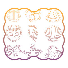 decorative frame with alien and tropical palms pattern over background, vector illustration