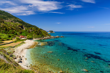 Fototapeta na wymiar The beautiful coast of the Mediterranean sea, Samos island, Greece.