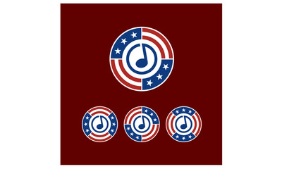 Round American Flag Ribbon with Music Note Logo Design inspiration