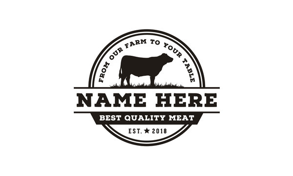 Retro Vintage Cattle Angus Livestock Beef Emblem Label logo design vector	