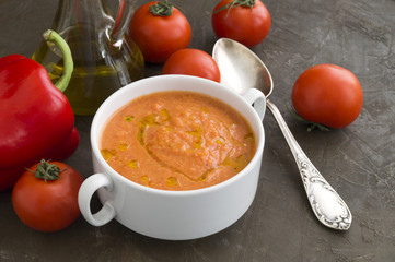 Traditional cold gazpacho soup. Spanish, Mediterranean cuisine.