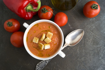 Traditional cold gazpacho soup. Spanish, Mediterranean cuisine.