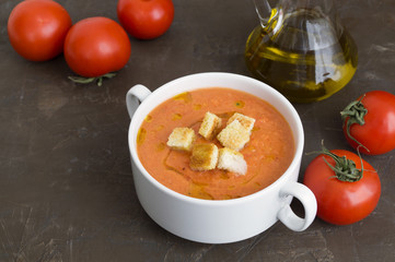 Traditional cold gazpacho soup. Spanish, Mediterranean cuisine.