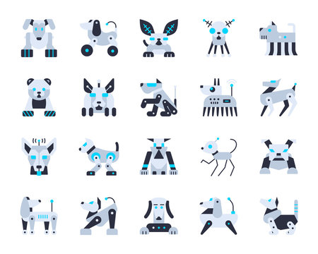 Robot Dog cute simple flat color icons vector set