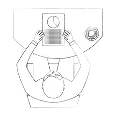 aerial view of man sitting with paper document vector illustration design
