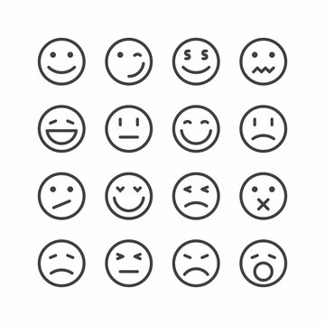 Emoticon icons, set of smiley emoji faces