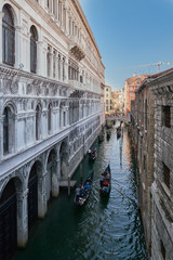 Obraz premium Venice, Italy. View from Bridge of Sighs. Traditional narrow canal with boats in Venice, Italy