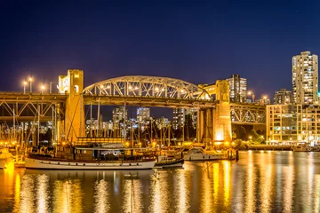 Foto op Plexiglas Burrard Bridge Vancouver at night with sail boats and motor boats © Sabine