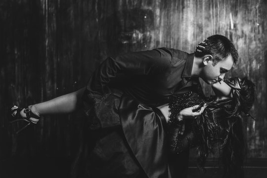Elegant couple passing in classic clothes. Close up, cut shoot