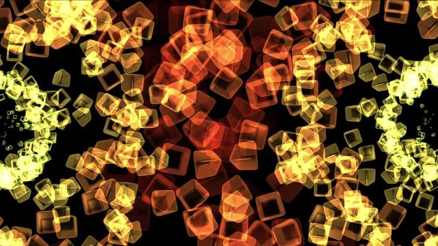 4k Abstract flying glass boxes background,flame lighters fire fireworks particle,smelting melting precious stones,geometric explosion flower backdrop.