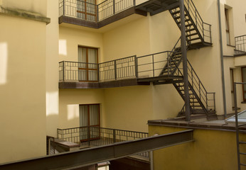 Staircase and steel railing outside the residential building