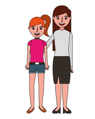 mom and daughter isolated icon vector illustration design