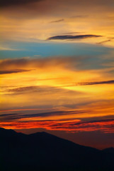 Summer sunrise over Himalayas, massif on border between Nepal and Tibet.